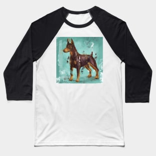 Impressionistic Painting of a Pinscher on Green Blue Background Baseball T-Shirt